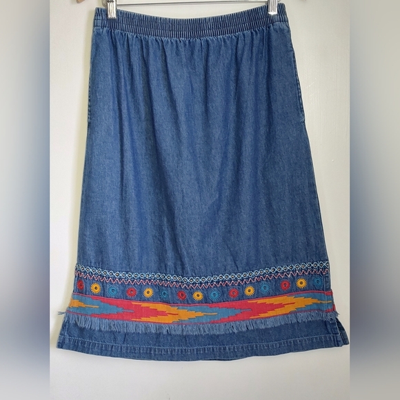 Embroidered Blue Denim Skirt - Picture 1 of 7